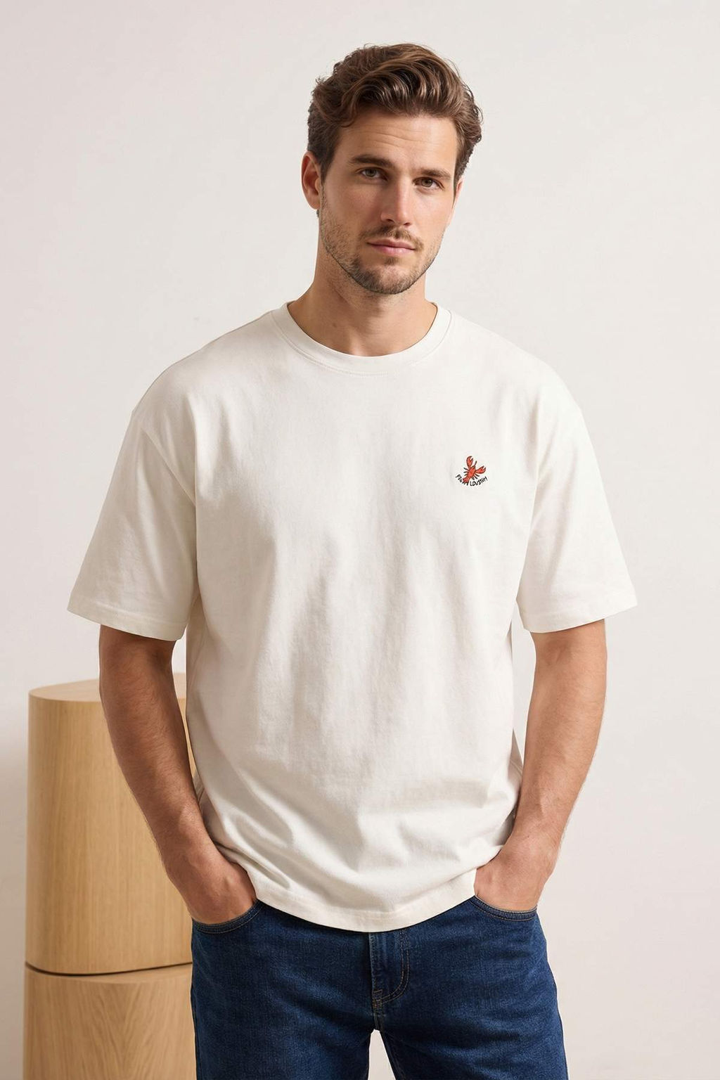 Ekru Istakoz Nak?sl? Oversize/Genis Kesim %100 Pamuk T-Shirt TMNSS26TS00025 - Trendyolmilla фото 2