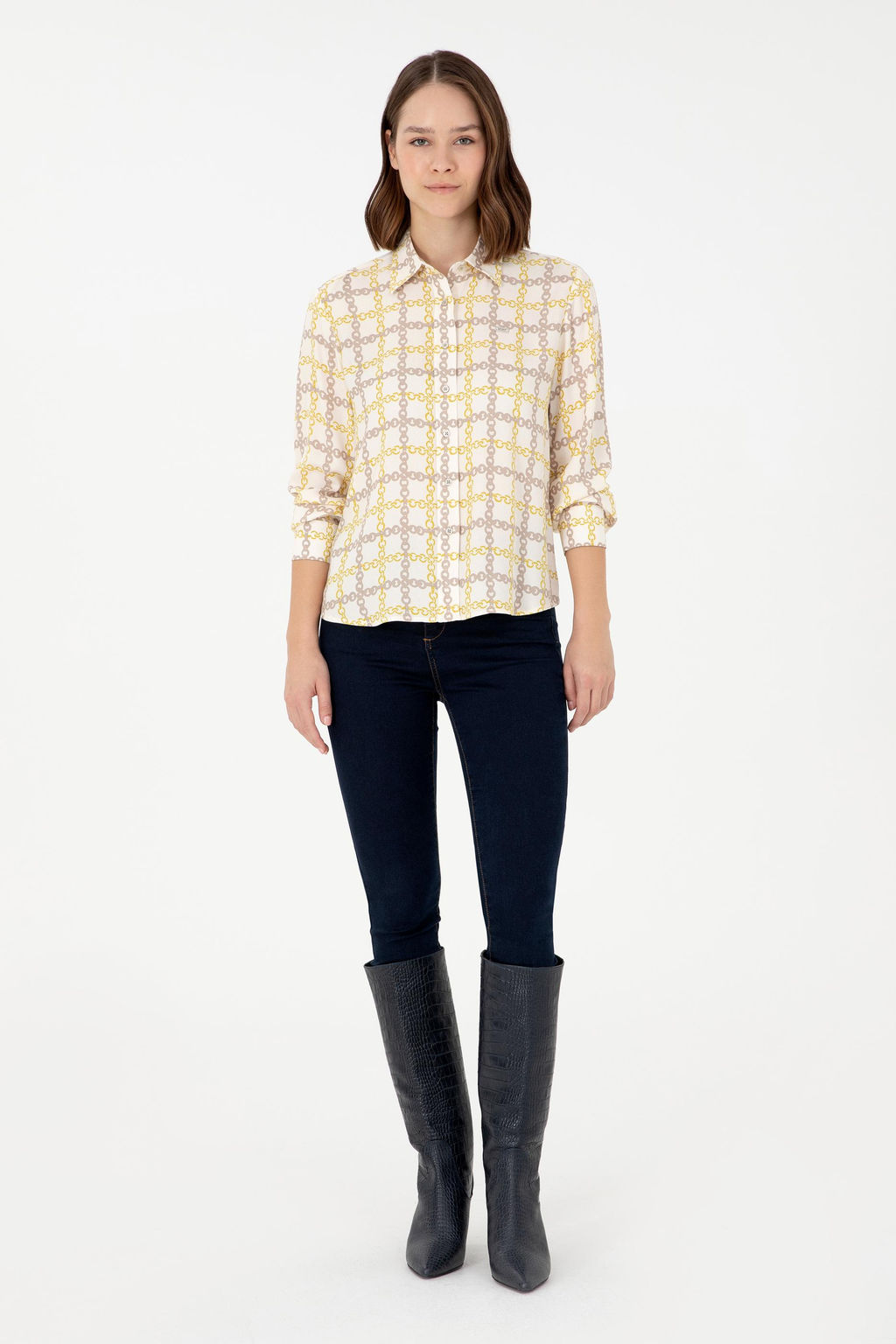 Женская кремовая рубашка с длинным рукавом - U.s. polo assn фото 4