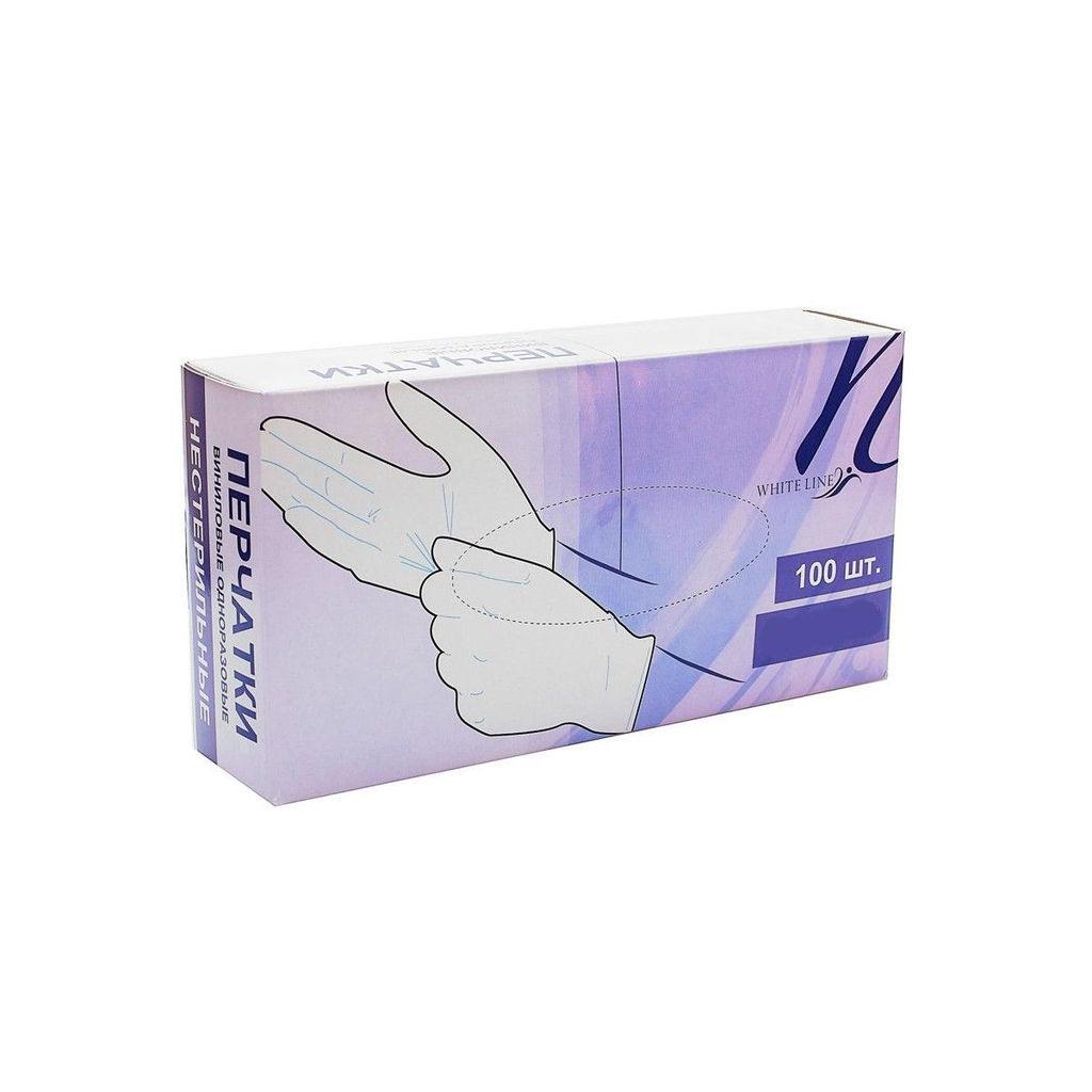 White line Перчатки виниловые неопудренные, S