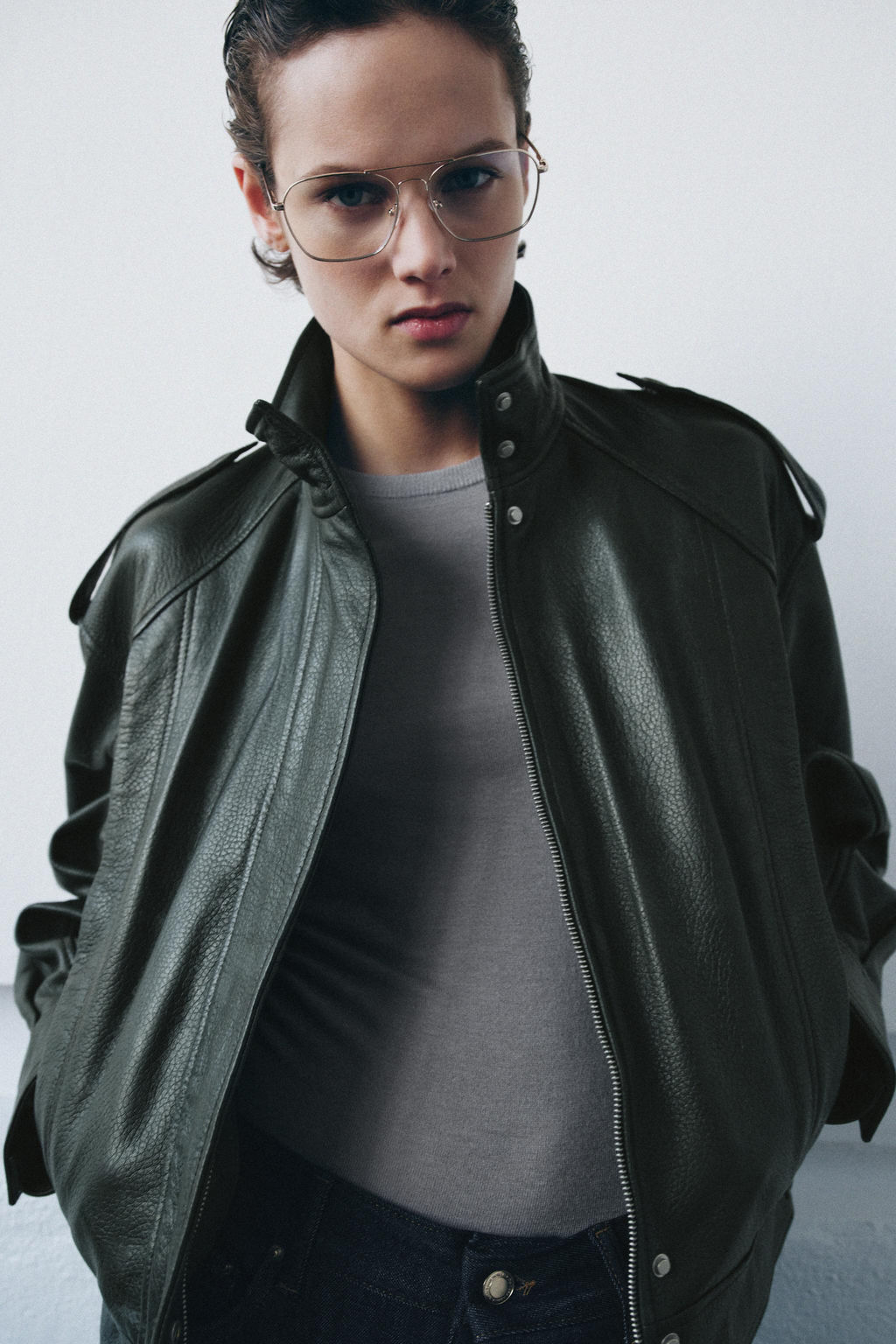 ZW COLLECTION LIMITED EDITION LEATHER BOMBER JACKET - Zara фото 9