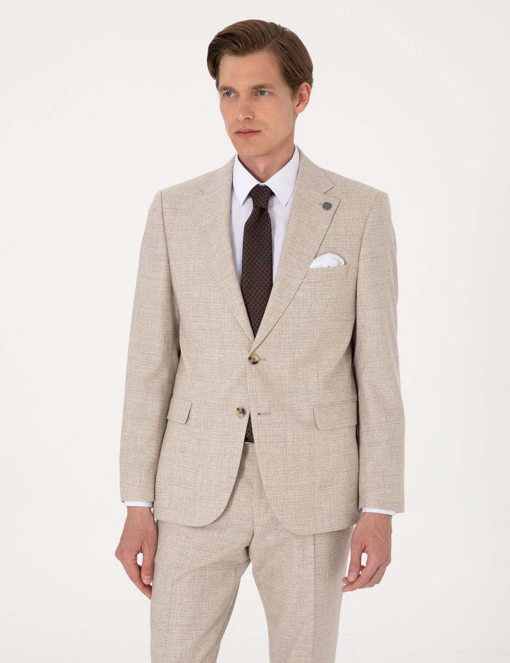 Bej Slim Fit %100 Y_n Tak_m Elbise