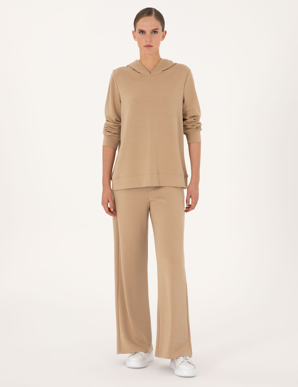 Bej Oversize Modal Kar___ml_ Kap__onlu Sweatshirt