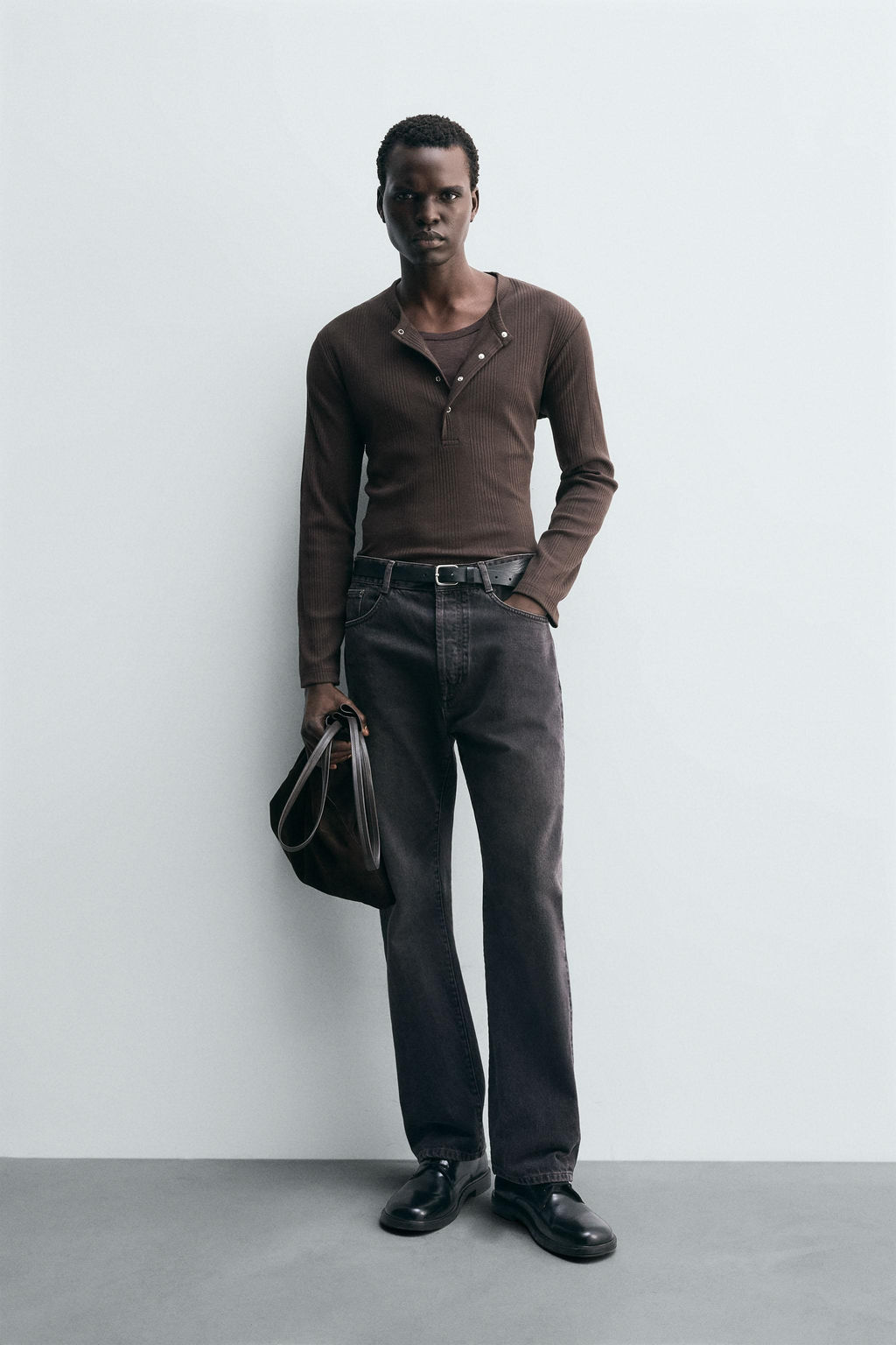 STRUCTURED GRANDAD COLLAR T-SHIRT