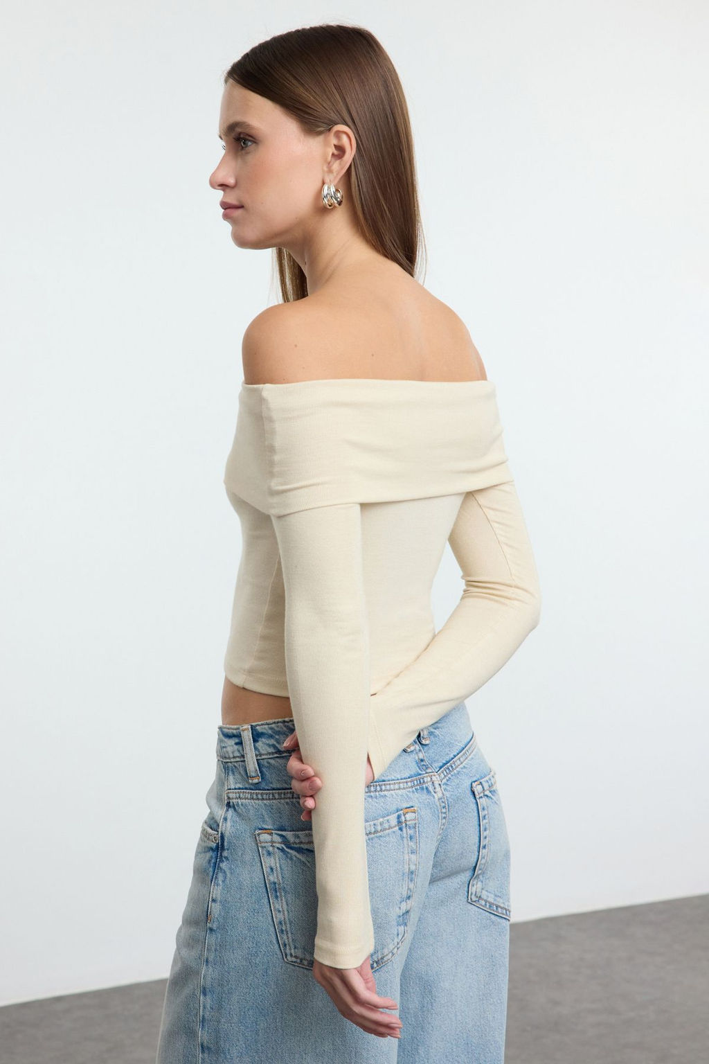 Tas Carmen Yaka Crop/K?sa Esnek Orme Bluz TWOAW25BZ00008