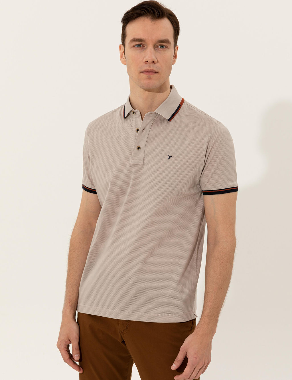 Bej Polo Yaka Slim Fit T-Shirt