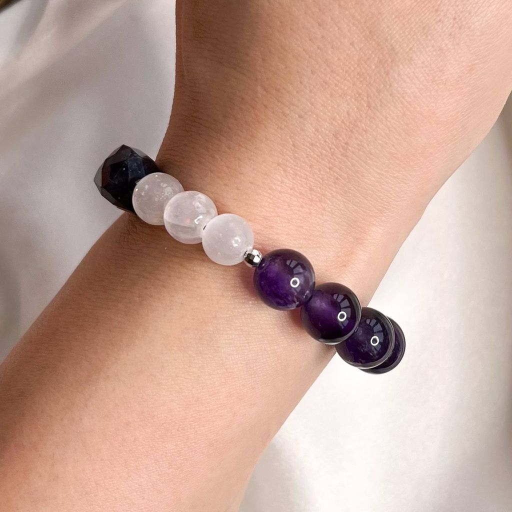 Браслет из Аметиста и Селенита - Радуга самоцветов фото 3