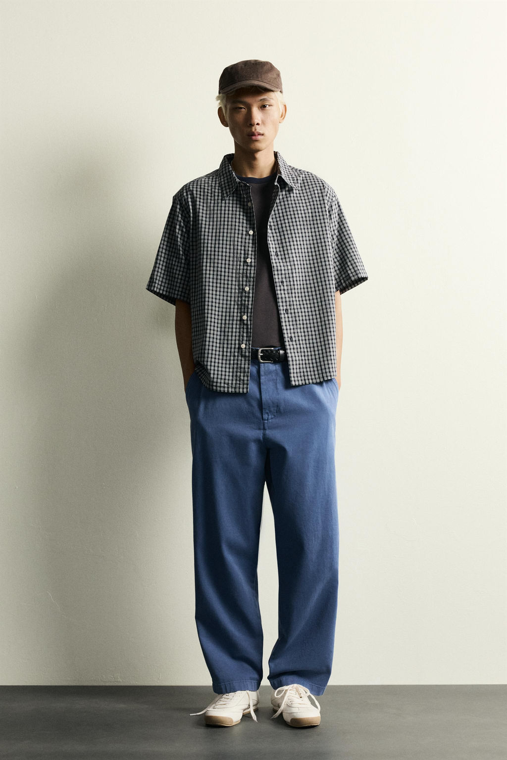 CAMISA RELAXED FIT JACQUARD CUADROS / Azul