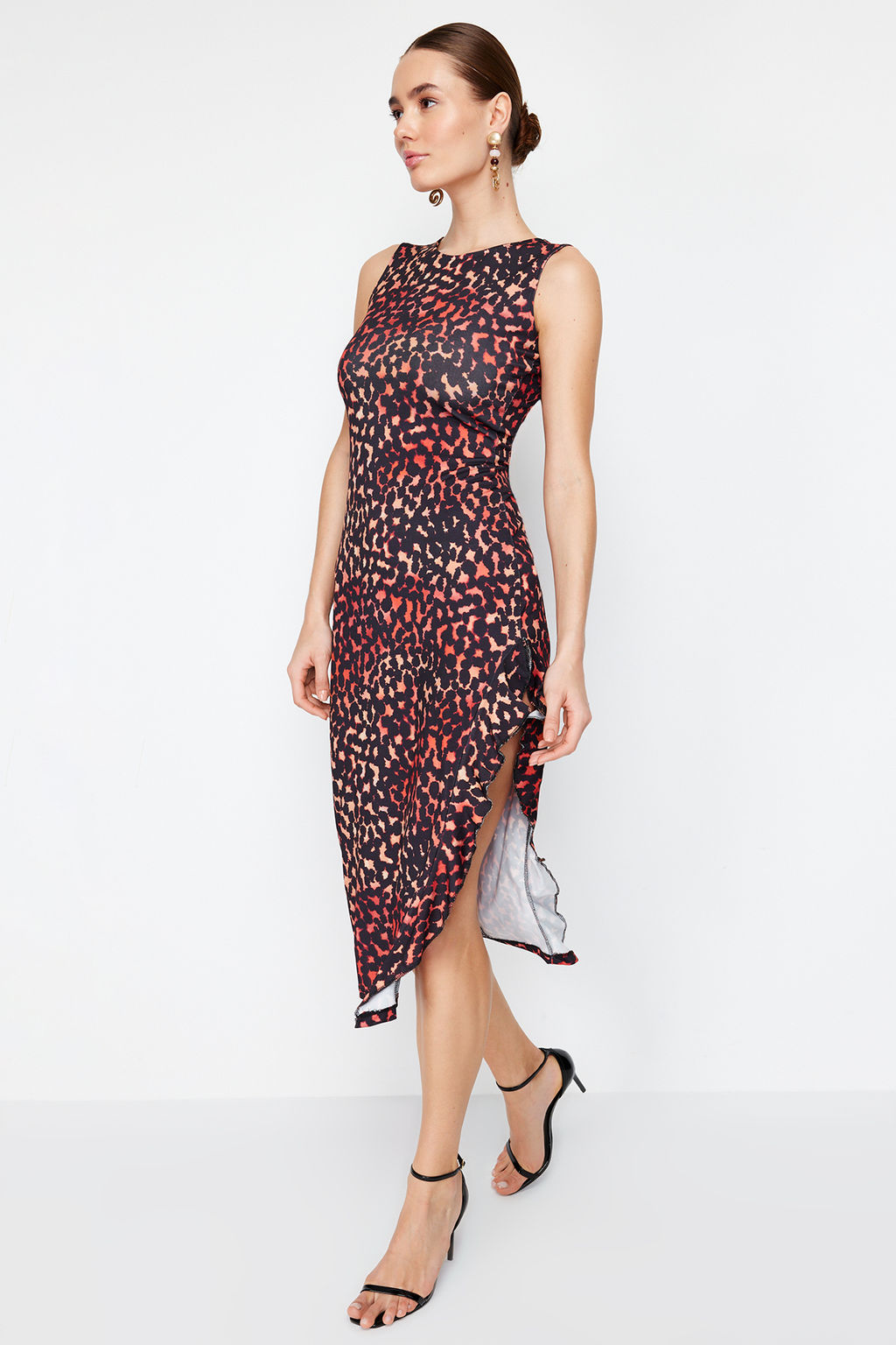 Cok Renkli Animal/Leopar Bask?l? Fitted/Vucuda Oturan Esnek Orme Maxi Kalem Elbise TWOSS24EL00584 - Trendyolmilla фото 2
