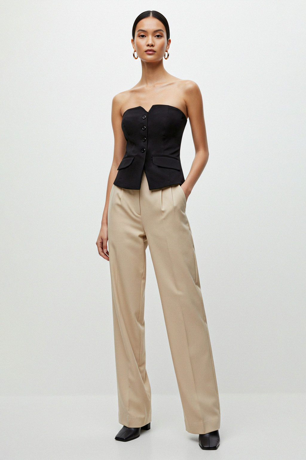 Siyah Slim Fit Straplez Crop Dokuma Yelek TWOAW24YE00034