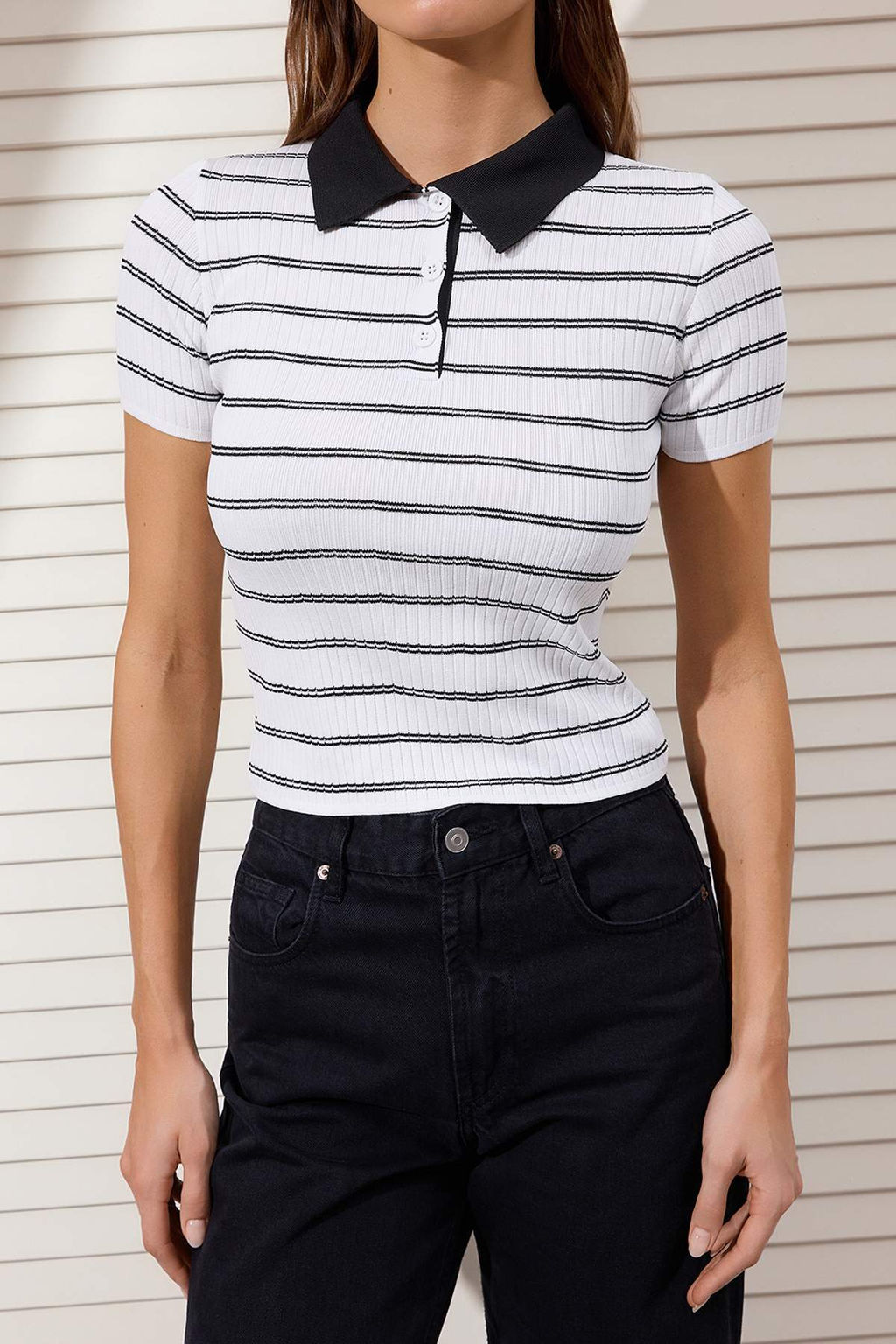 Ekru Polo Yaka Basic Triko Ince Bluz TWOSS26BZ00422 - Trendyolmilla фото 9