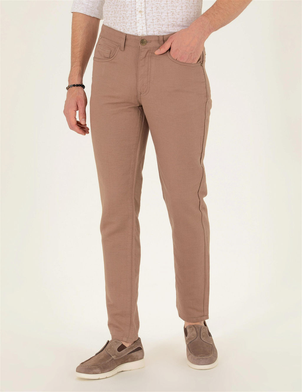 Vizon Slim Fit Keten Kar___ml_ Kanvas Pantolon