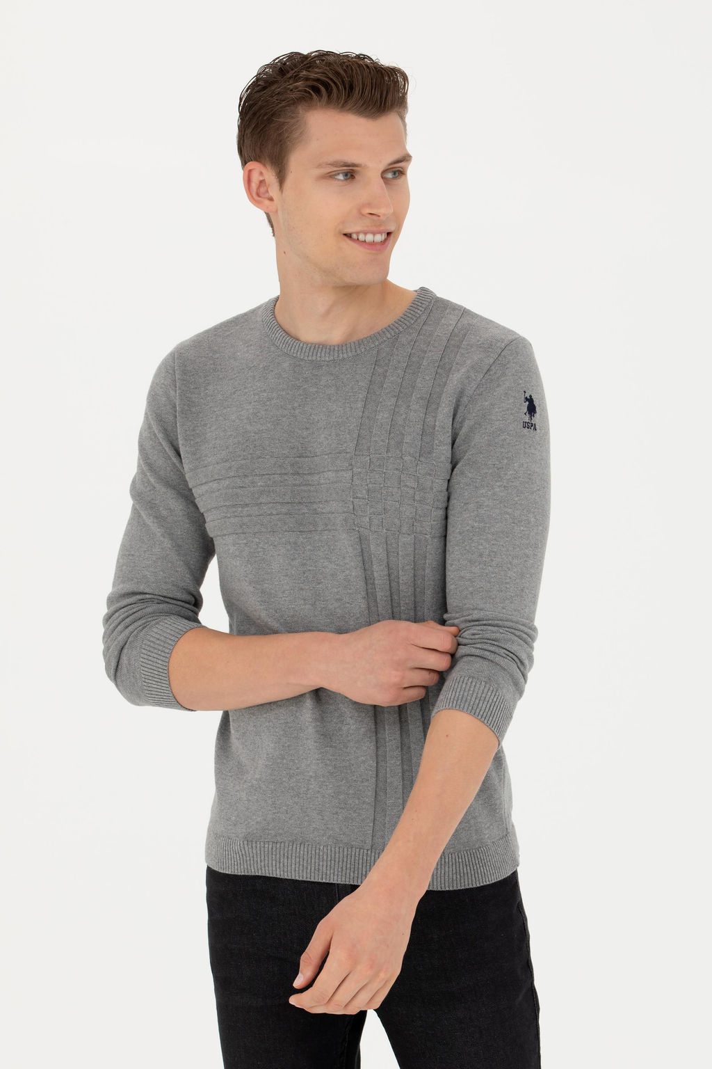 Мужской серый меланжевый свитер - U.s. polo assn фото 15
