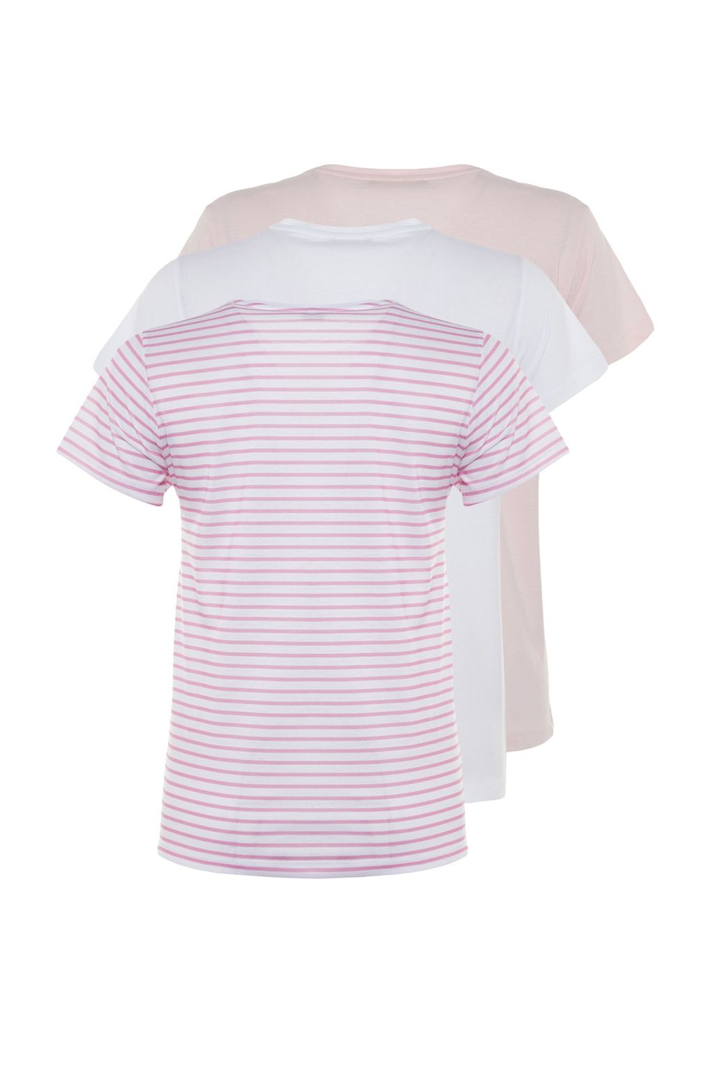 TRENDYOLMILLA Kahverengi-Bej-Haki Cizgili 3lu Paket Basic Bisiklet Yaka Orme T-Shirt TWOSS20TS0146 фото 25