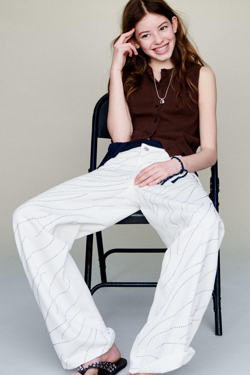 JEANS WIDE LEG STRASS Y ESTRELLAS / Blanco - Zara фото 2