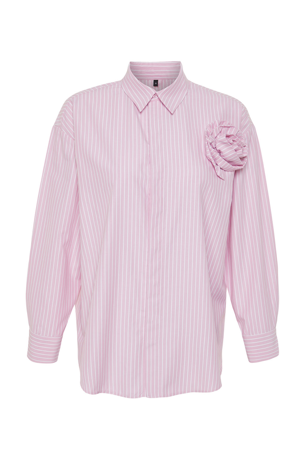TRENDYOLMILLA Limited Edition Pembe Cizgili Gul Detayl? Dokuma Gomlek TWOSS24GO00114