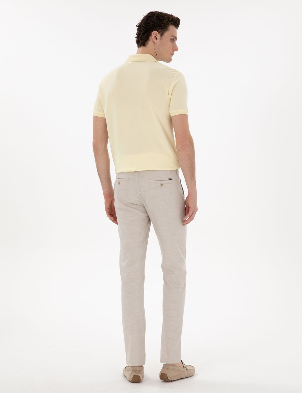 Bej Slim Fit Beli Lastikli Kanvas Pantolon