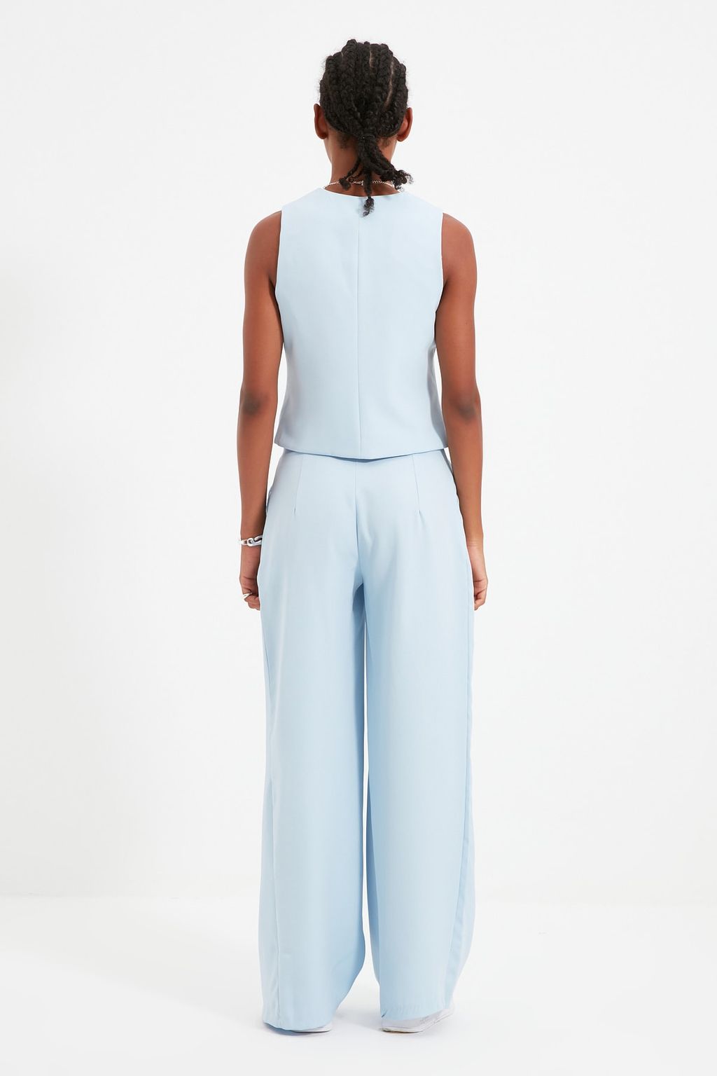 TRENDYOLMILLA Siyah Wide Leg/Genis Paca Pilili Dokuma Kumas Pantolon TWOSS21PL0189  фото 11