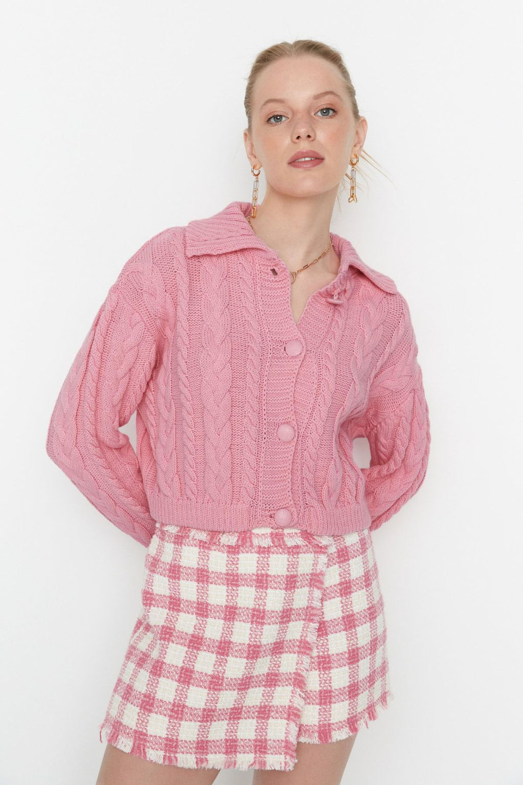 Pembe Crop Polo Yaka Triko H?rka TWOAW22HI0448