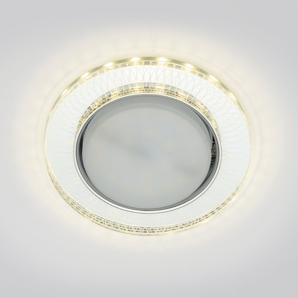 DLS-L155 GX53 GLASSY/CLEAR 3D Светильник декоративный встраиваемый, серия Luciole. Без лампы, цоколь GU5.3. Доп. светодиодная подсветка 4Вт. Металл/стекло. Зеркальный/Прозрачный, эффект 3D. ТМ Fametto