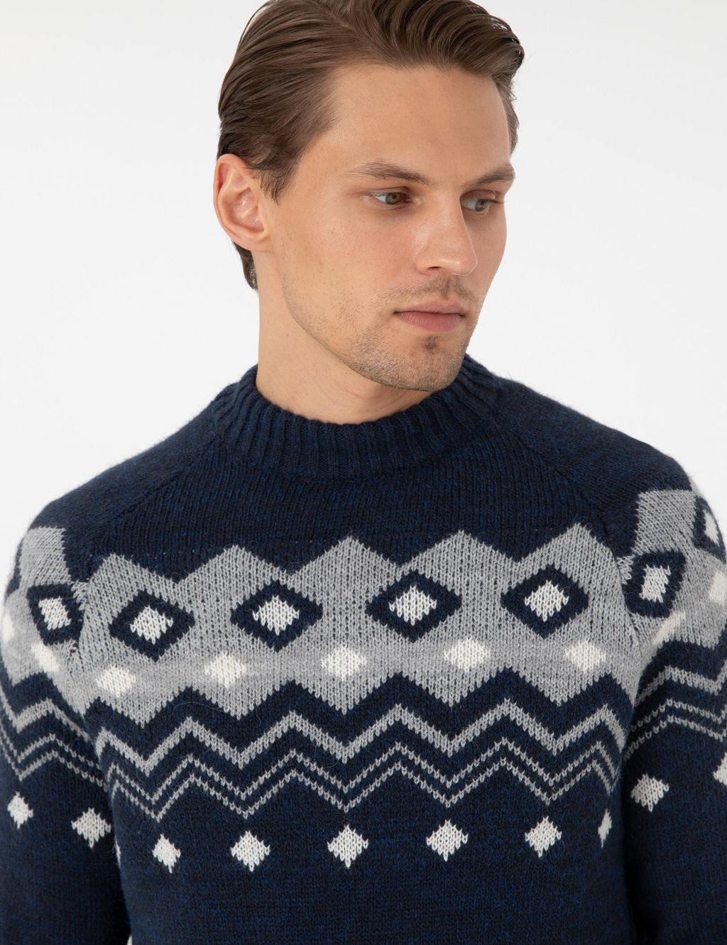 Lacivert Slim Fit Yar_m Bal_k__ Yaka Triko Kazak - Pierre cardin фото 2