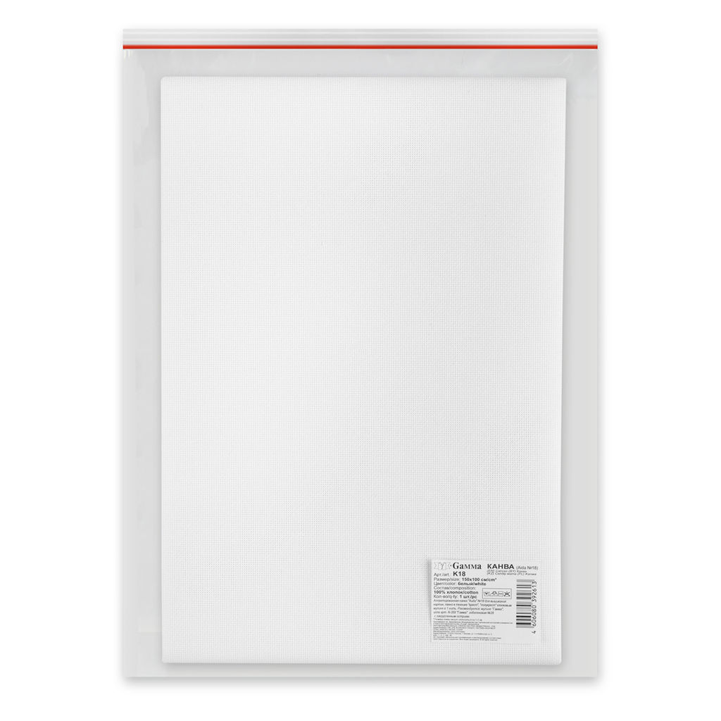 Канва K18 Gamma Aida №18 ФАСОВКА 100% хлопок 150 x 100 см  2 см белый