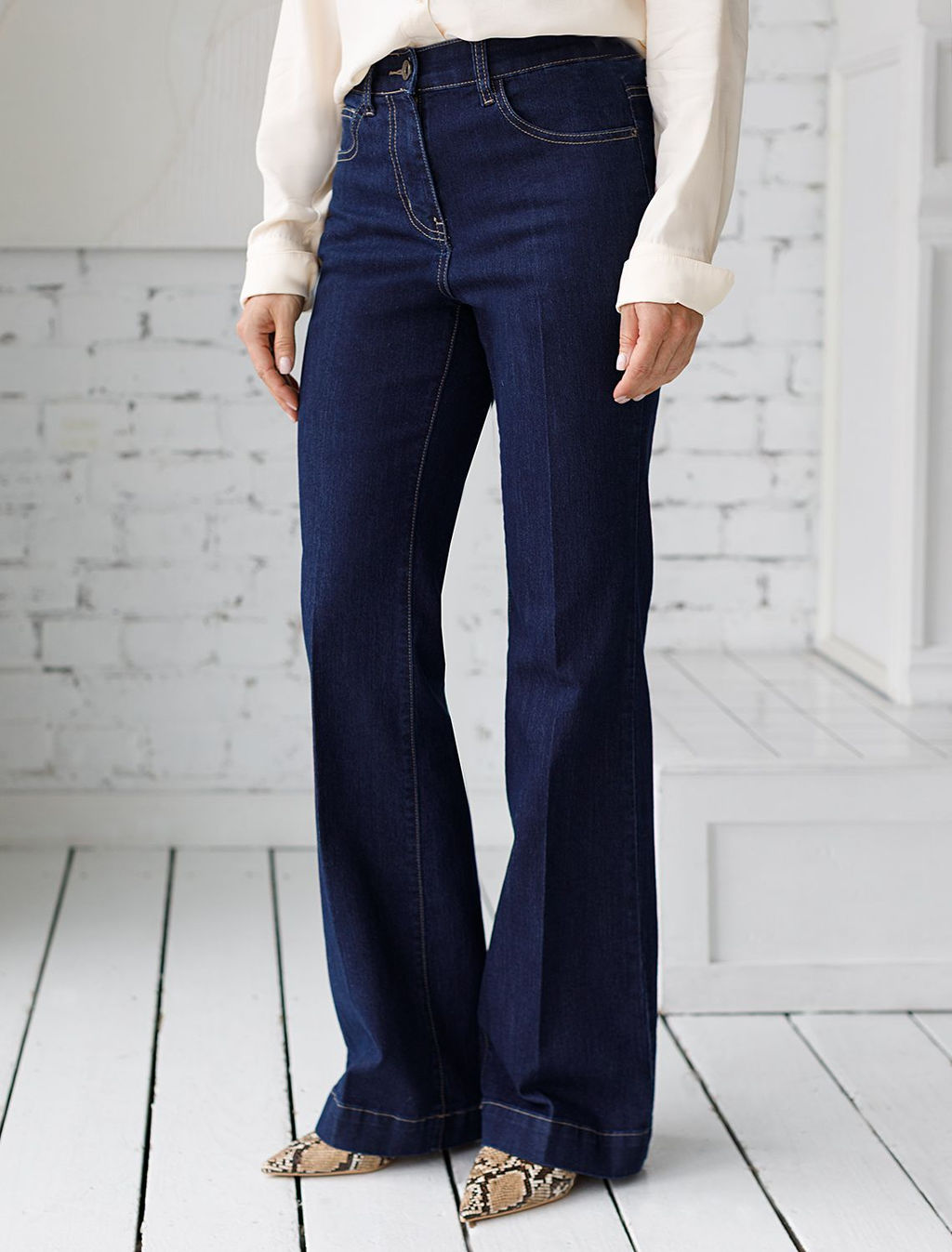 Джинсы Vilatte клеш из денима темно-синий  фото 2