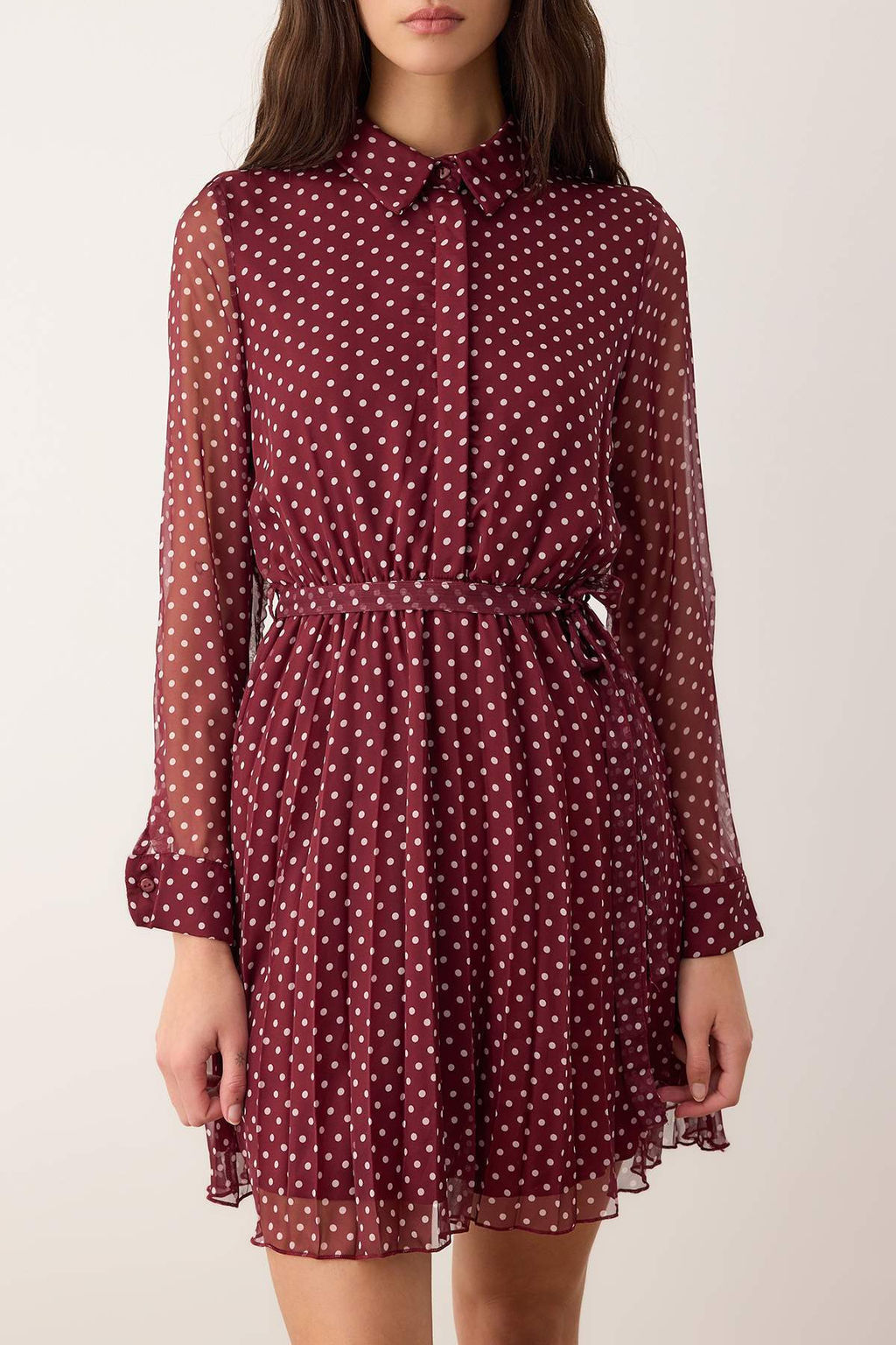 Bordo Puantiyeli Kusakl? K?sa / Mini Dokuma Elbise TWOAW26EL00283