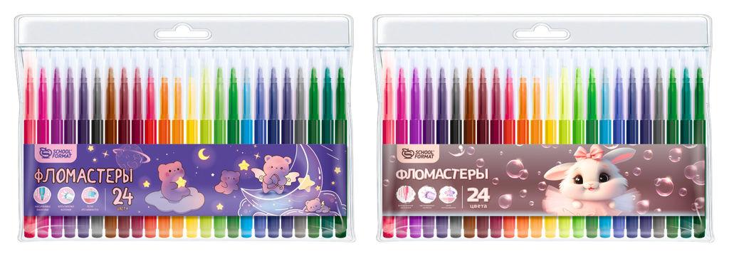 Фломастеры Schoolformat МИКС ДЛЯ ДЕВОЧЕК классические 24 цв. круглый корпус, стандартные, ...