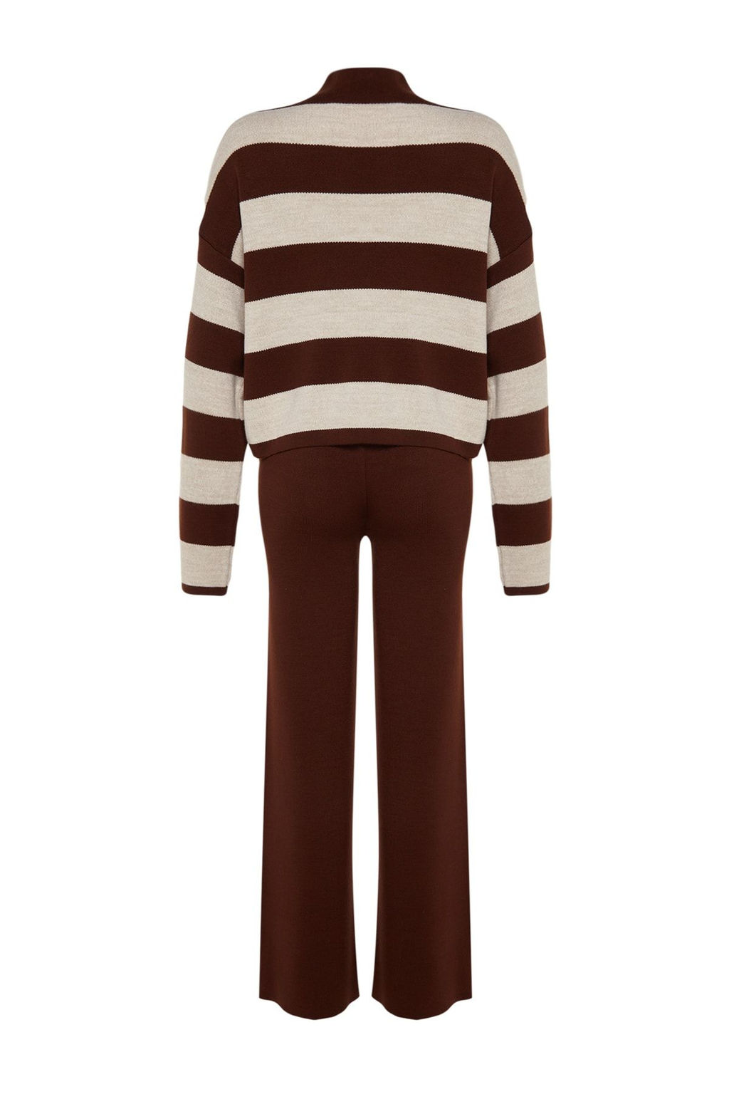 Kahverengi Genis Kal?p Cizgili Triko Alt-Ust Tak?m TWOAW24AU00020 - Trendyolmilla фото 8