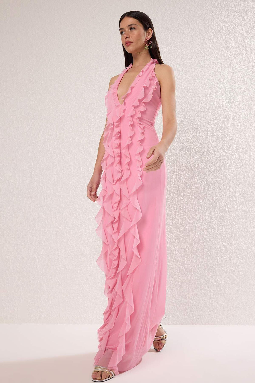 TRENDYOLMILLA Limited Edition Ac?k Sar? F?rf?rl? Astarl? Tul Abiye Elbise TPRSS25AE00063
