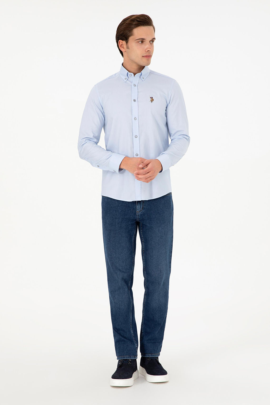Мужская голубая базовая рубашка с длинным рукавом Неожиданная скидка в корзине - U.s. polo assn фото 4