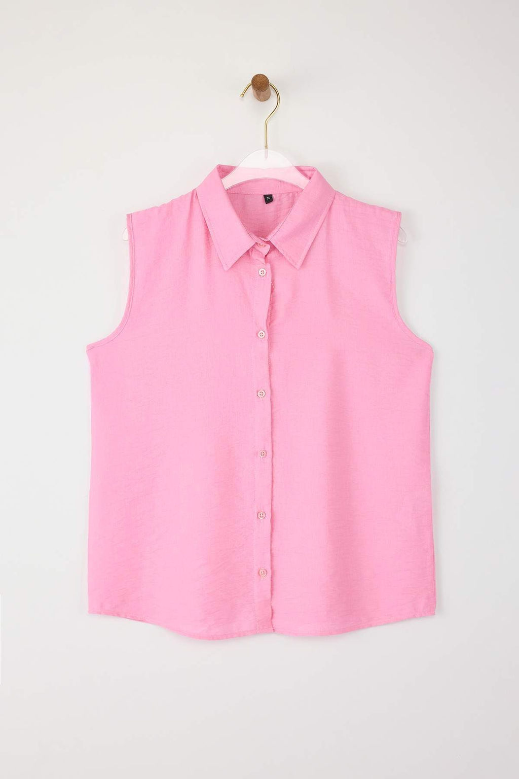 Pembe S?f?r Kol Keten Gorunumlu Regular Normal Kal?p Dokuma Gomlek TWOSS25GO00097