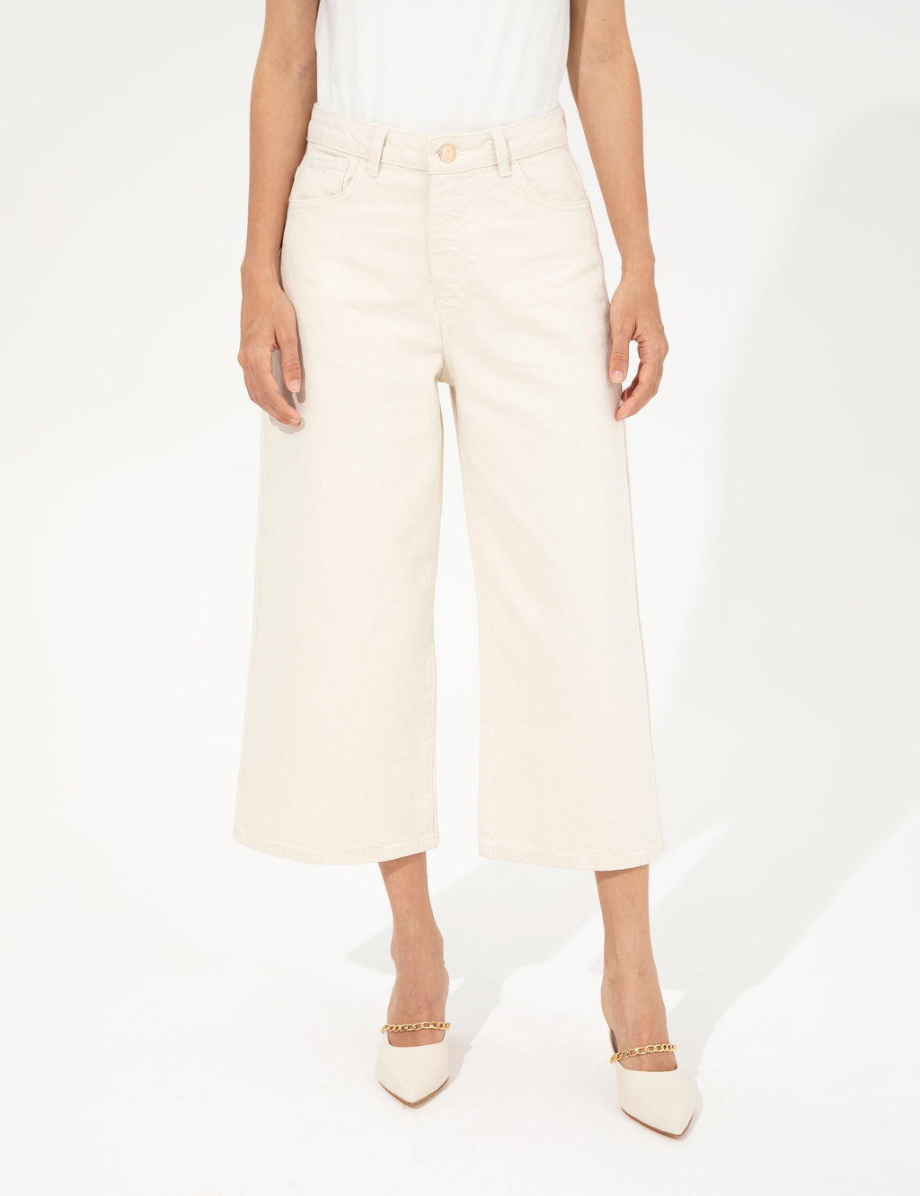Bej Flare Cropped Jean Pantolon - Pierre cardin фото 2