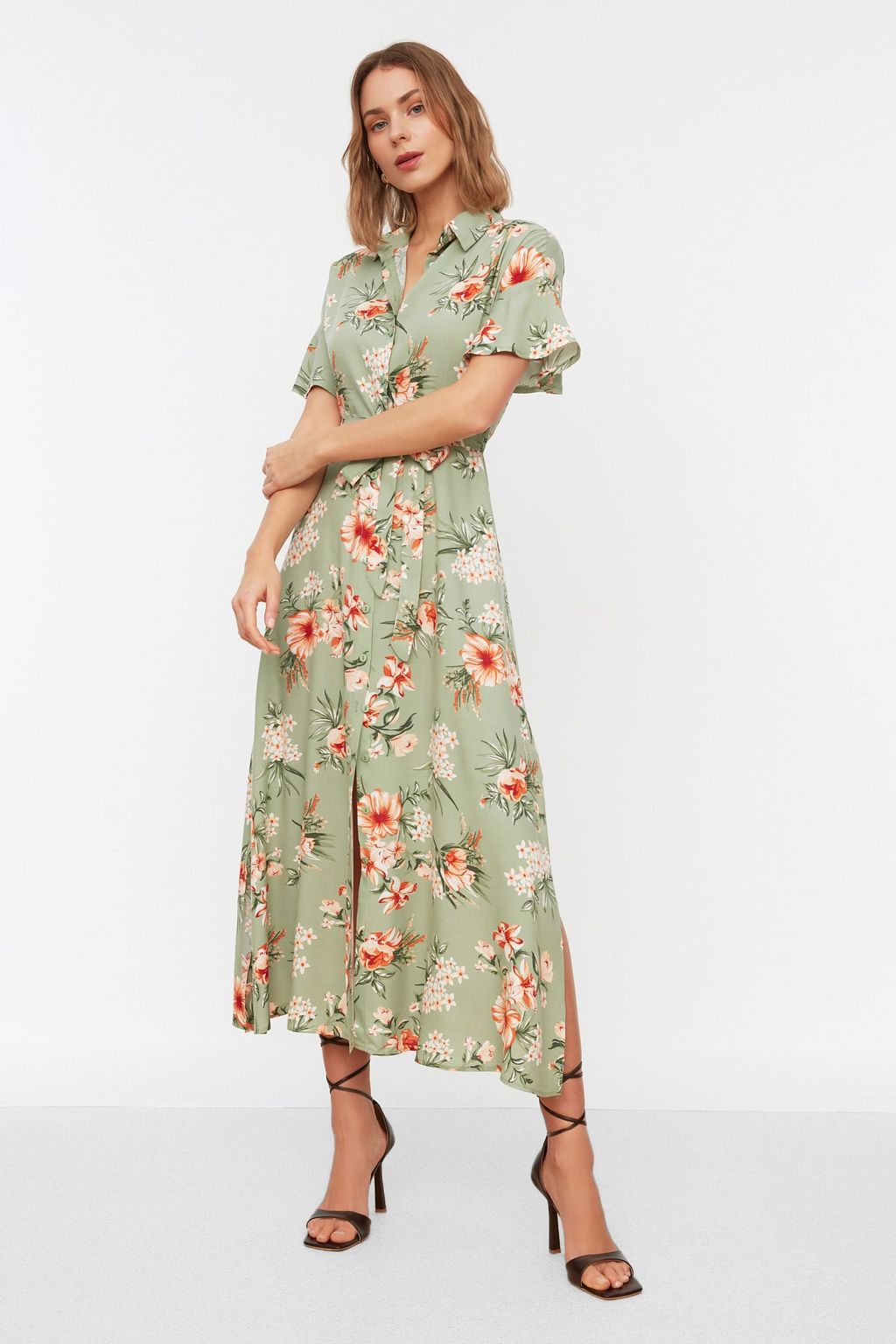 TRENDYOLMILLA Siyah Kusakl? Puantiyeli Maxi Viskon Dokuma Gomlek Elbise TWOSS19EL0094  фото 14