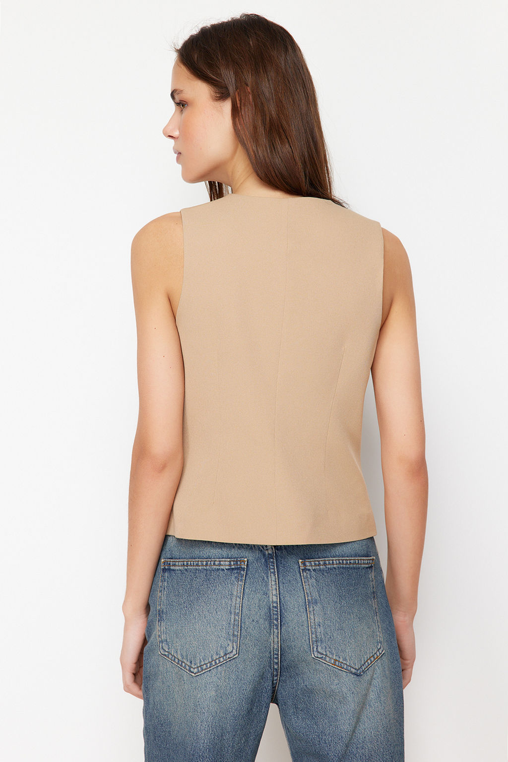 TRENDYOLMILLA Siyah Regular Onu Asimetrik Dugmeli Dokuma Yelek TWOSS24YE00007 фото 6