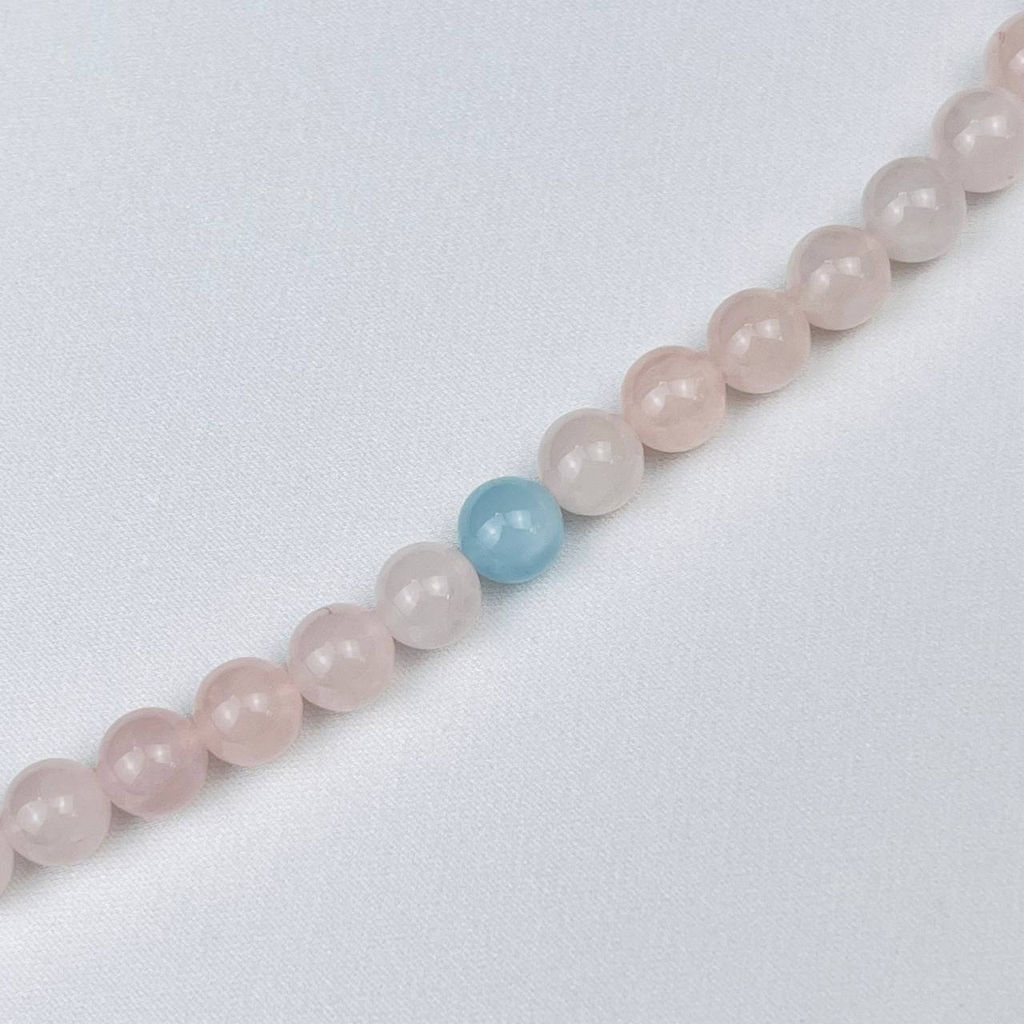 Четки буддийские "мала" из мадагаскарского Розового кварца и Аквамарина (108 бусин)