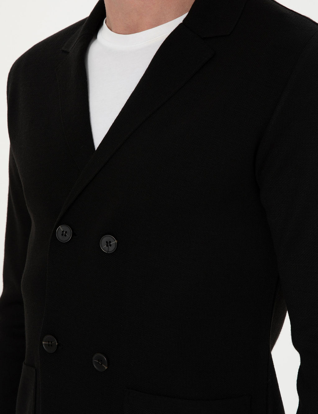Черный облегающий двубортный трикотажный кардиган из смесовой шерсти - Cacharel фото 7