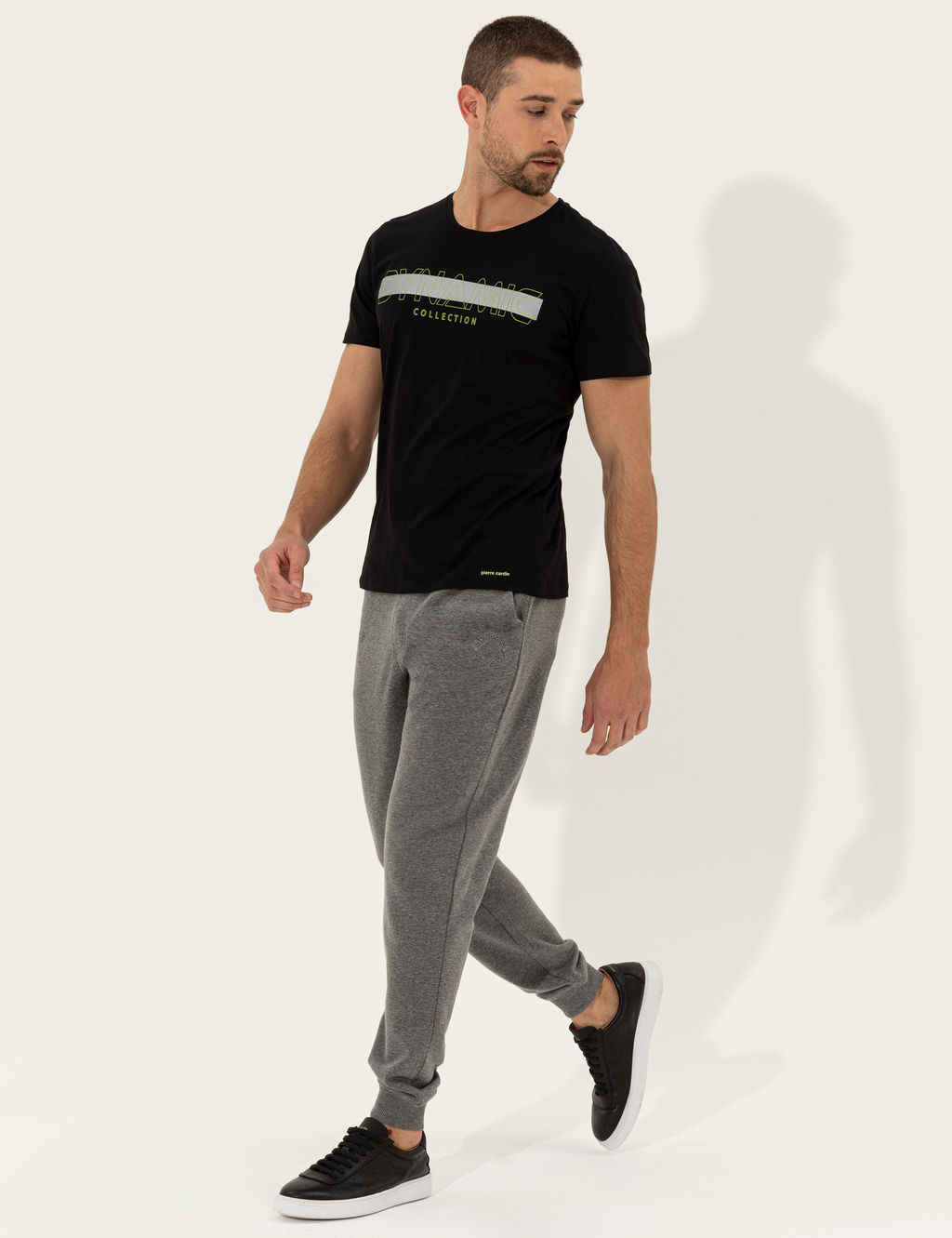 Siyah Slim Fit Bask_l_ Bisiklet Yaka Ti__rt