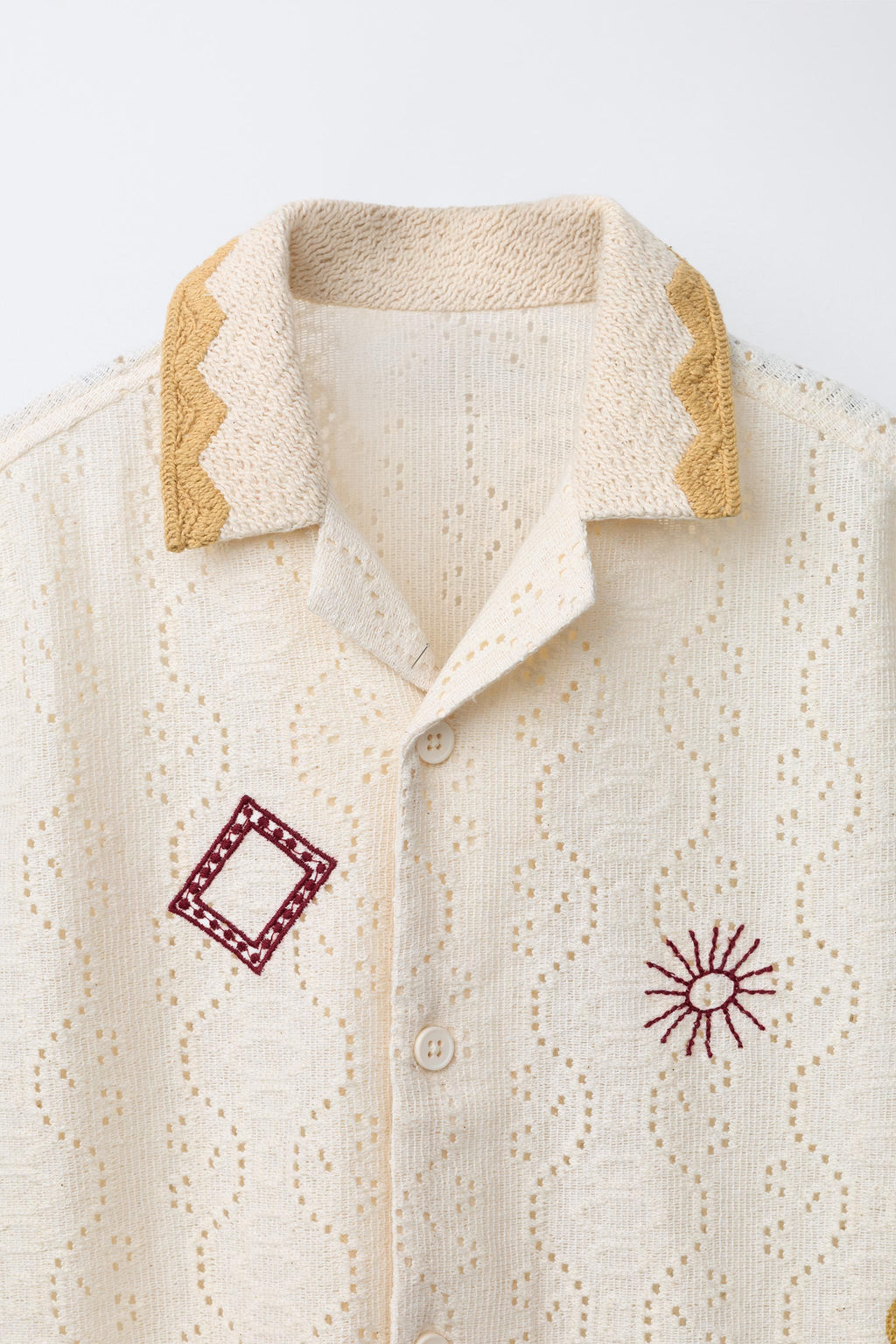 CAMISA PUNTO CROCHET BORDADOS / Crudo - Zara фото 4