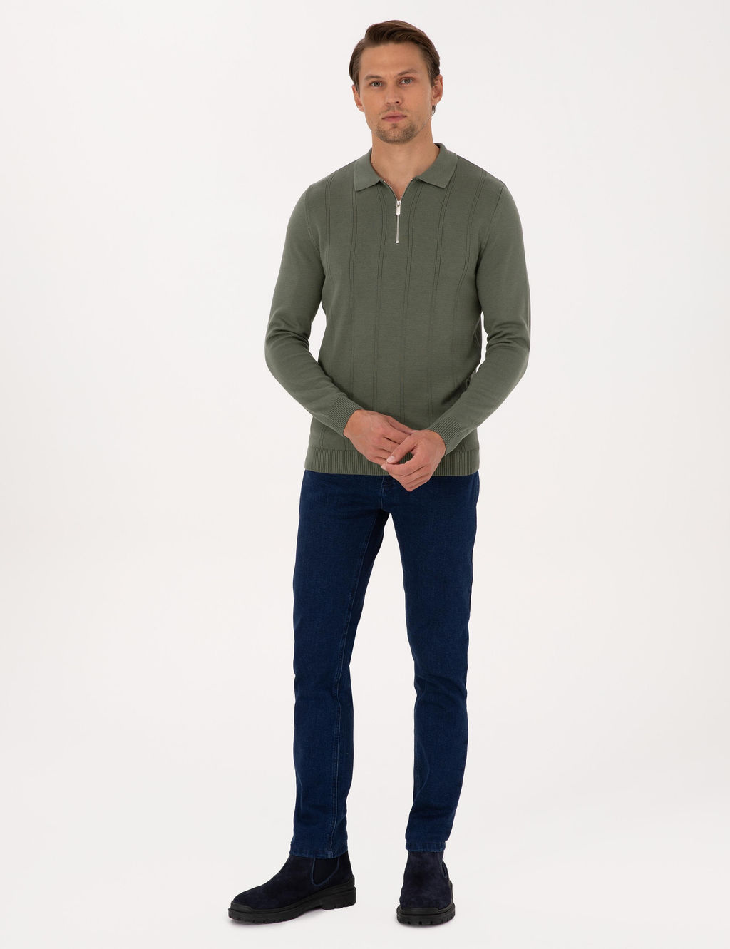 Duman Slim Fit Polo Yaka Fermuarl_ Triko Kazak - Pierre cardin фото 4