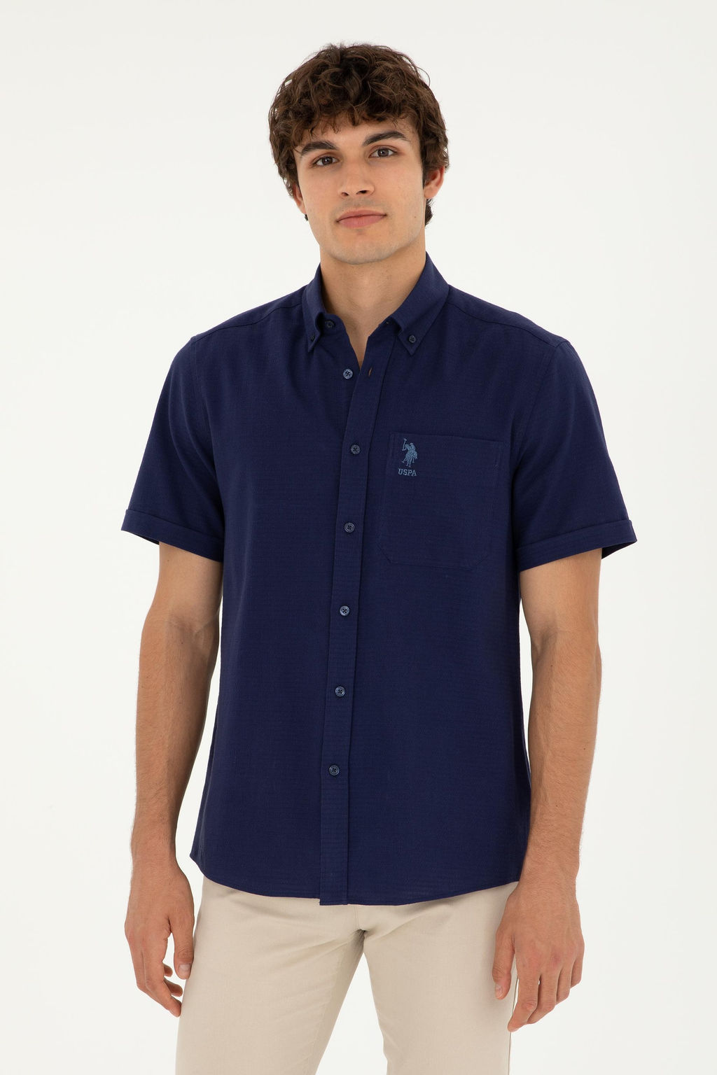 U. S. Polo Assn / Мужская темно-синяя рубашка с коротким рукавом