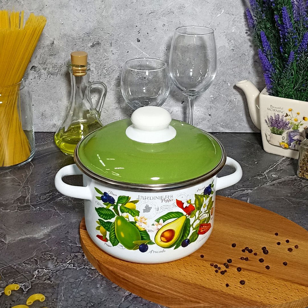 Кастрюля 2,0л цил. Авокадо 6RD161М белосн. - Стальэмаль фото 4