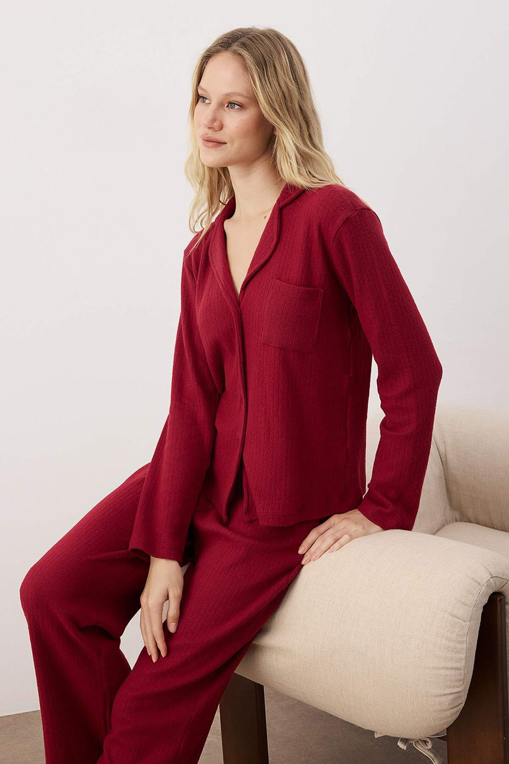 Mavi Cep Detayl? Fitilli K?sl?k Orme Pijama Tak?m? THMAW26PT00127 - Trendyolmilla фото 6