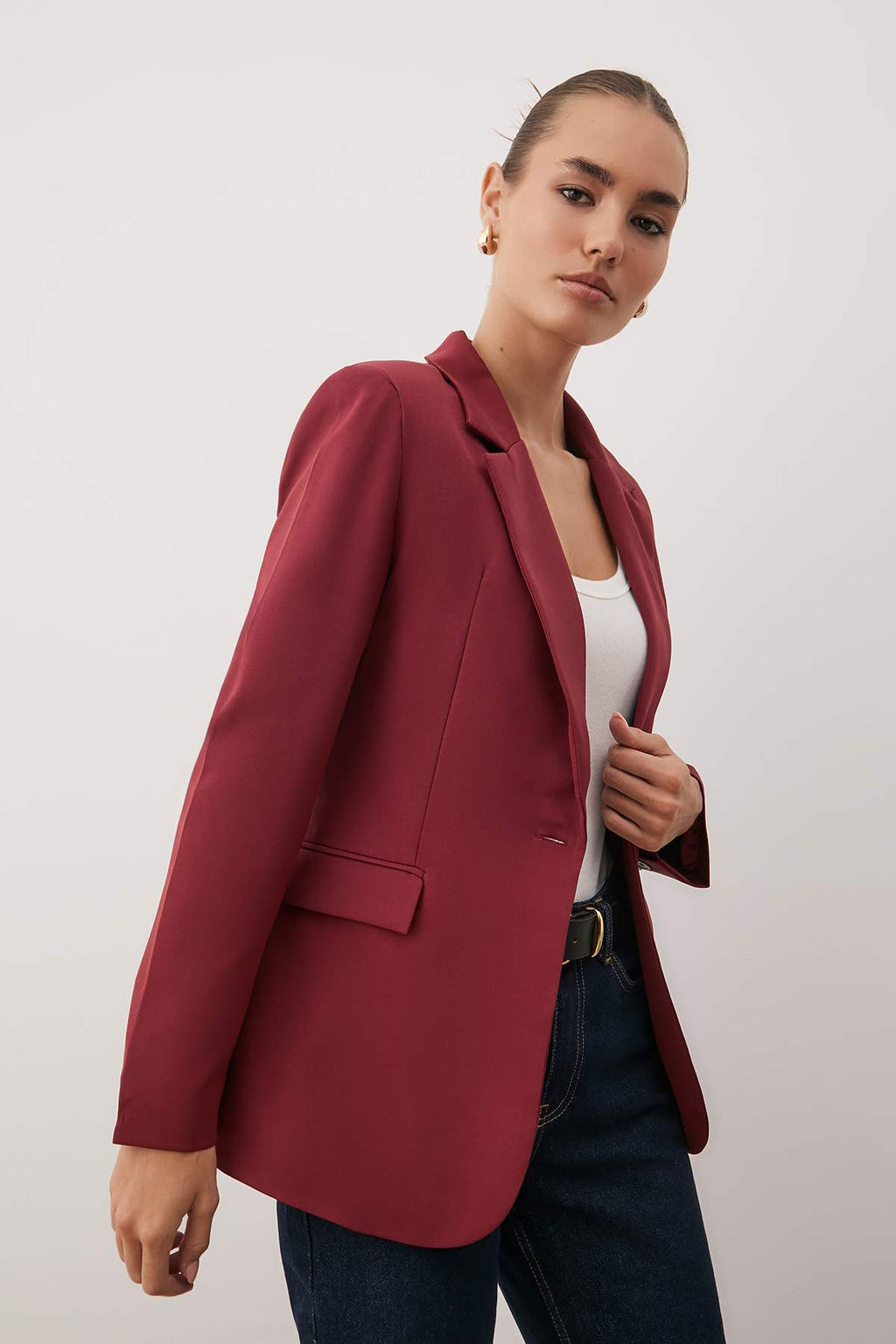 Bordo Fitted/Vucuda Oturan Tek Dugmeli Blazer Ceket TWOAW26BC00059 - Trendyolmilla фото 3