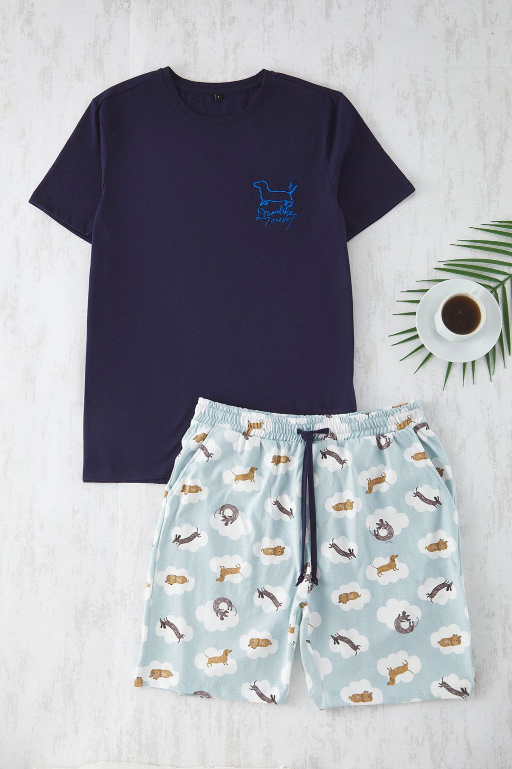 TRENDYOL MAN Lacivert Regular Fit Kopek Desenli Orme Sortlu Pijama Tak?m? TMNSS25PT00010 - Trendyolmilla фото 2