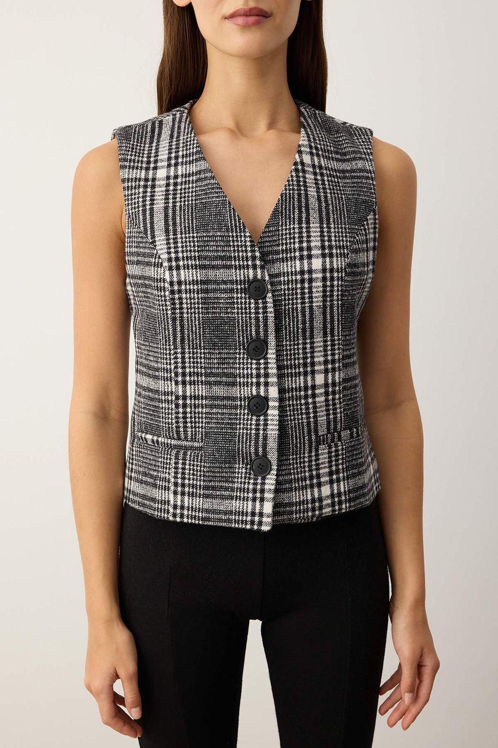 Siyah Regular Ekoseli/Kareli Kase Dokuma Yelek TWOAW26YE00054 - Trendyolmilla фото 3