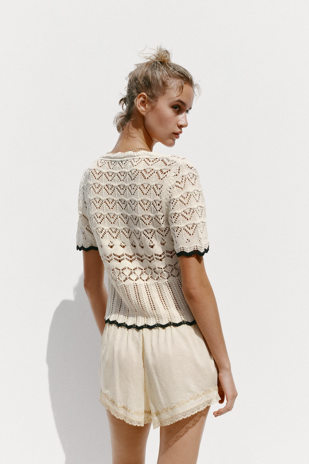POINTELLE KNIT SHORT SLEEVE CARDIGAN - Zara фото 3