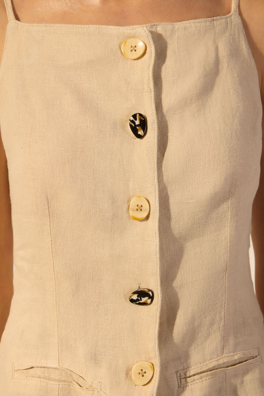 Trendyolmilla Bej %100 Keten Dugme Detayl? Fitted Yelek TWOSS25YE00099 фото 3