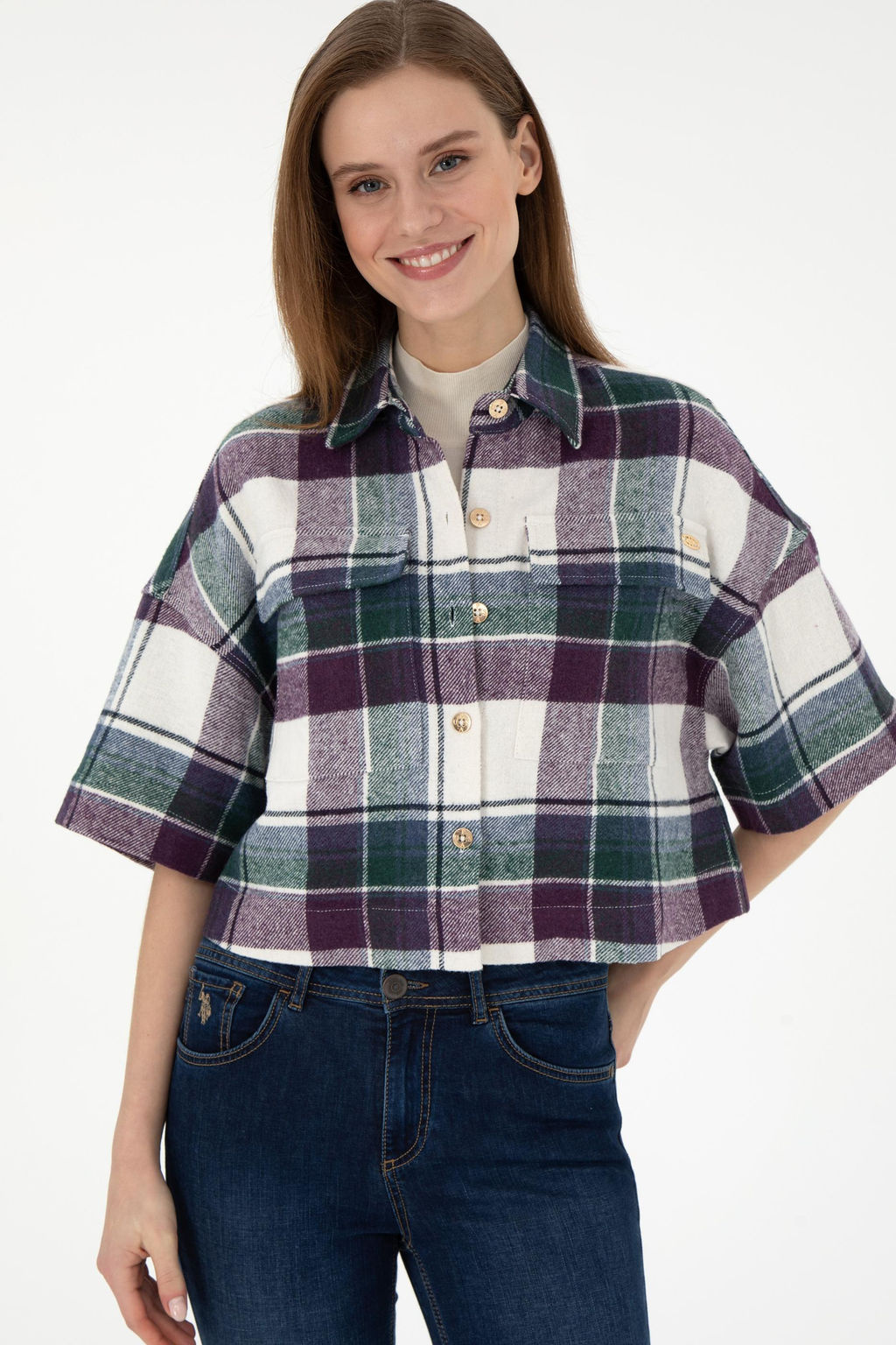 Женская фиолетовая рубашка с длинным рукавом Неожиданная скидка в корзине - U.s. polo assn фото 3