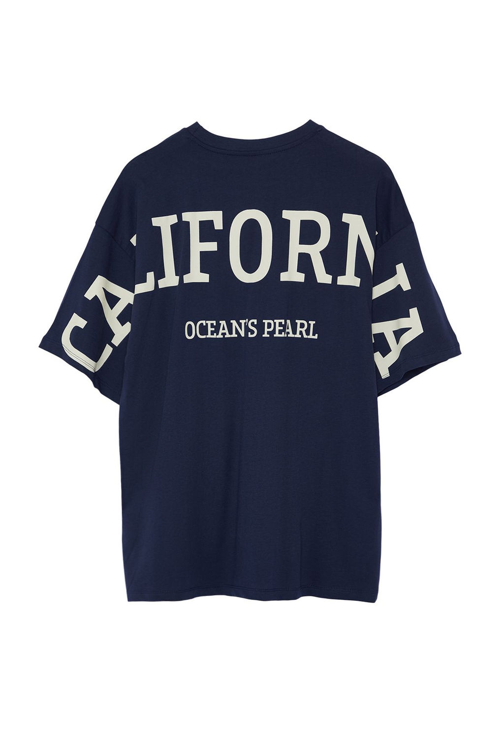 Lacivert %100 Pamuk S?rt Slogan Bask?l? Oversize/Genis Kal?p Orme T-Shirt TWOSS24TS00091